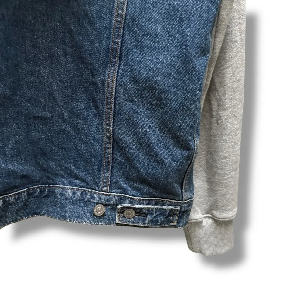 Levis Mens Hybrid Denim Trucker Jacket Grey Hooded Sweatshirt Blue Size M - Picture 6 of 11